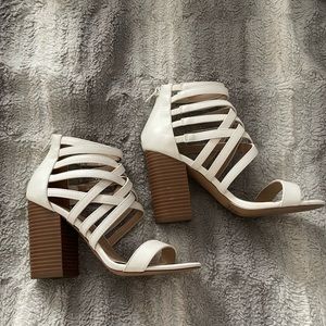 White open toe heels